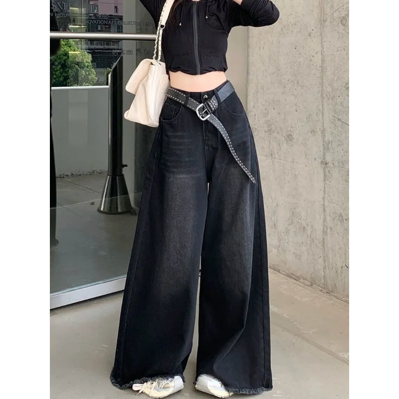 Retro Fur Edgeขากว้างขากว้างผู้หญิงฤดูใบไม้ร่วงใหม่เอวสูงSlim Droopingชั้นกางเกง