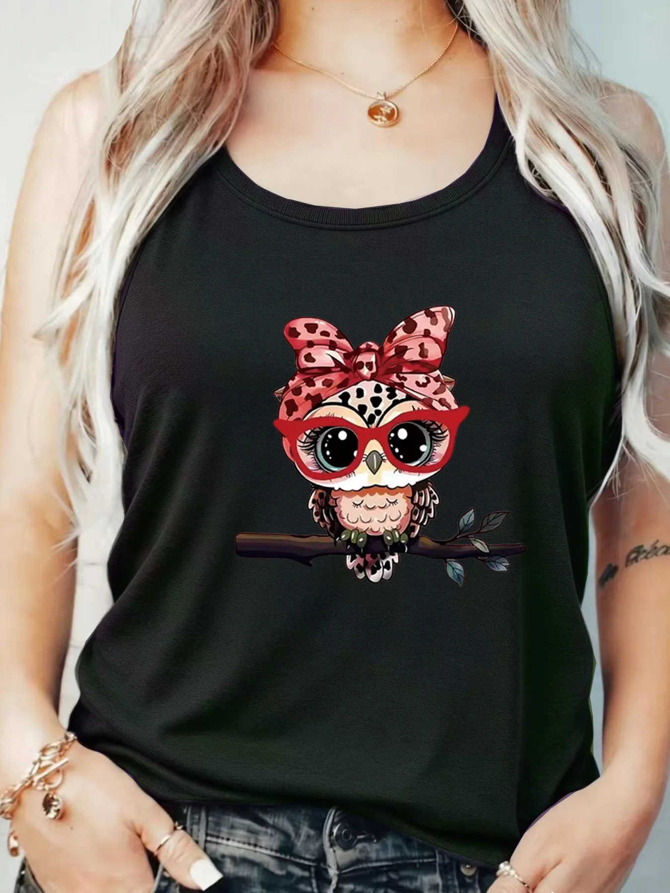 Loose Fit Printed Pocket T-Shirt for Women with Ribbed Collar round Neck 1-8XL plus Size Comfortable Casual Vest