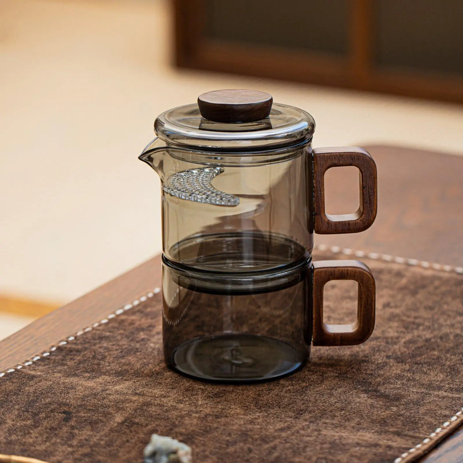 Personal Tea Set Heat Resistant Teapot and Cup Set Built-in Strainer Glass Tea Infuser Pot for Office Workers, Students, Desk