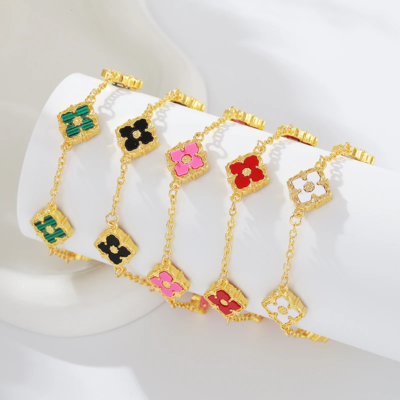 

Lucky Four Leaf Clover Charm Bracelets For Women Girl Colorful Double Sided Plant Non-Fading Wrist Hand Chain Party Jewelry Gift