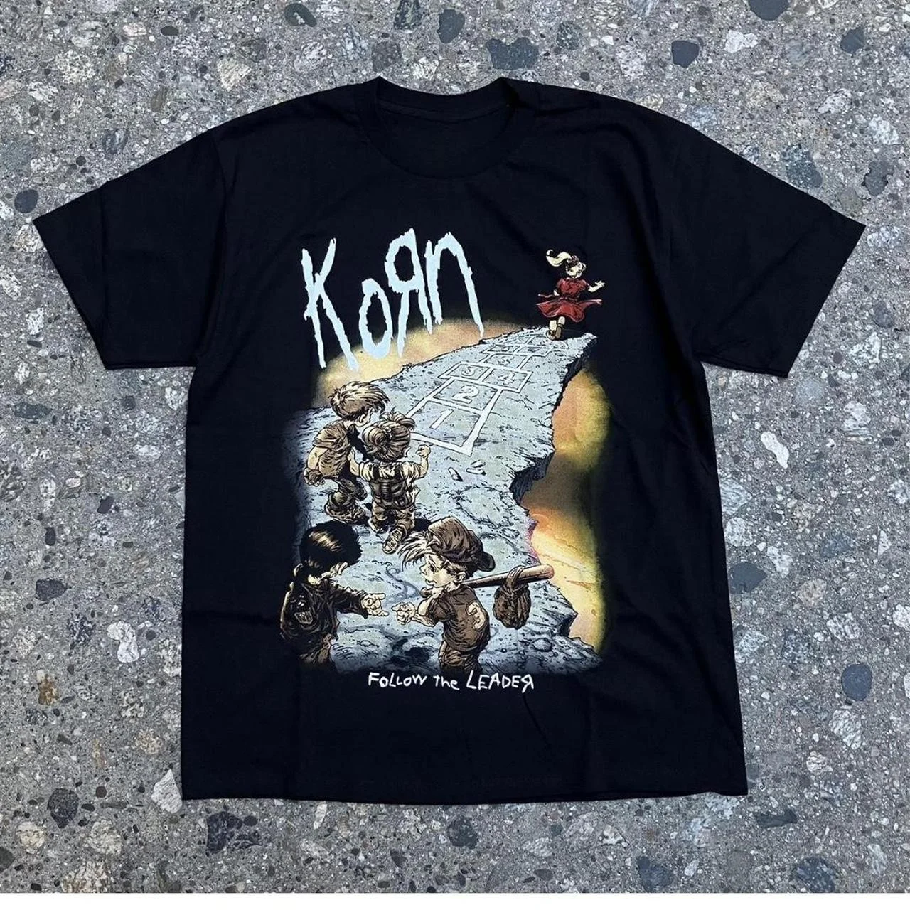 Korn Follow The Leader T-shirt en coton imprimé double face Metal Band Tee pour hommes et femmes, t-shirt oversize pour couple