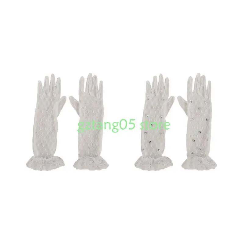 

57EE 1 Pair Mesh Mittens Five Finger Lace Gloves for Formal Event and Celebrations