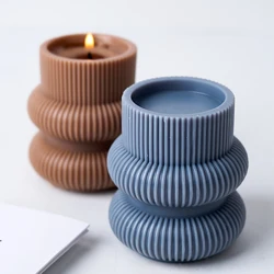 Stripe Candle Holder Silicone Mold 3D Geometric Cylindrical Scented Candle Soap Gypsum Concrete Pouring Mold DIY Craft Home Deco