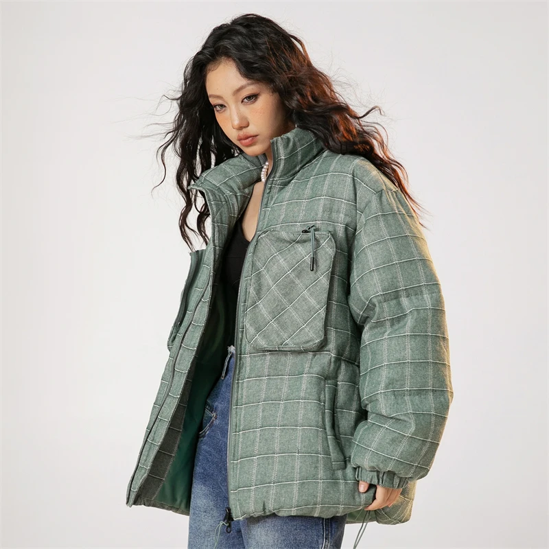 Women Oversize Winter Ski Jacket Men Plaid Short Down Jackets Man Winter 2023 Women\'s Winter Parka Unisex Plus Size Down Coats