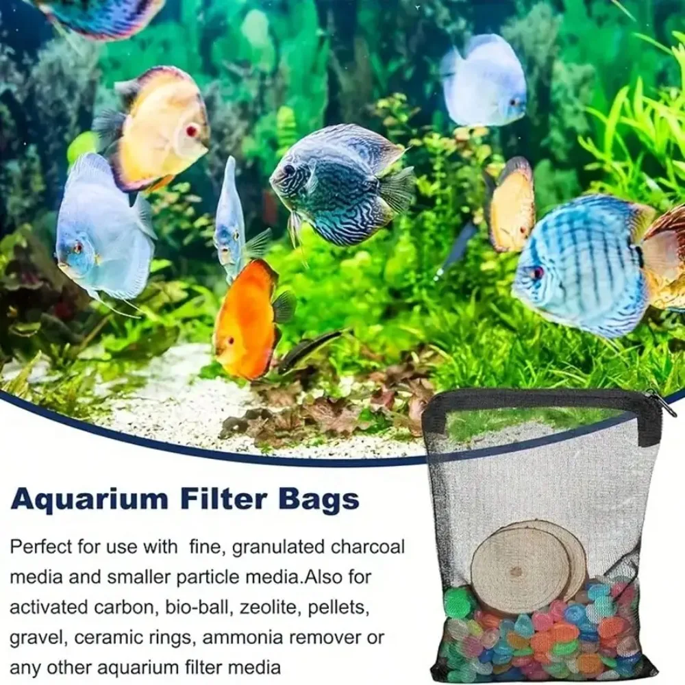 10 Stück schwarze Netzfilterbeutel mit Reißverschlüssen für Aquarienfiltermedien, langlebig, atmungsaktiv, halten Materialien organisiert – Detail 6