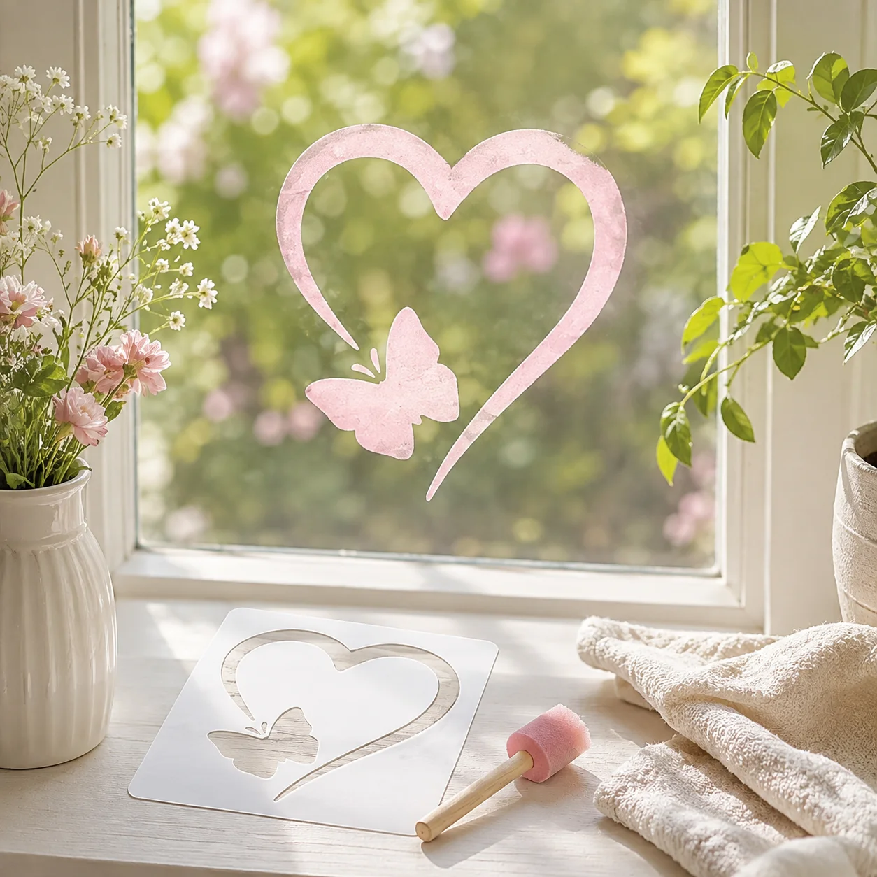 9Pcs Heart Butterfly Stencils Reusable PET DIY Painting Templates Valentine Pattern for Wall Fabric Card Making Crafts Decor
