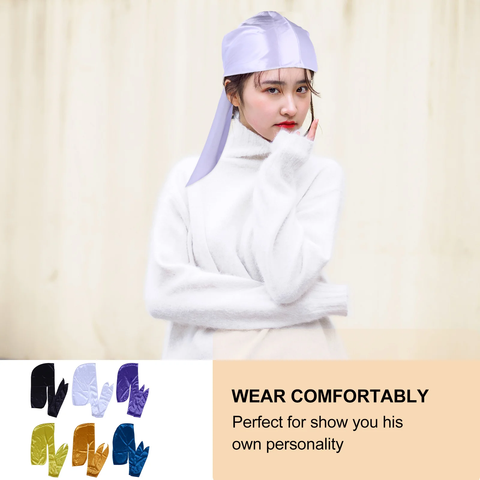 

6pcs Silky Caps Long Tail Headwrap For Men Women Headwrap Accessories Turban Hat Party Cosplay Outdoor Accessory