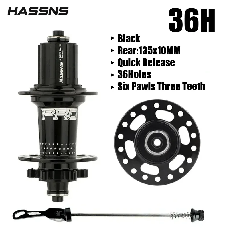 HASSNS Pro 7 36H Rear Hub Bearing 36Holes Freehub MTB Bike 32H Rear Hub for Four Palin 7-12Speed Noisy Cube Bicycle 6 Pawl Hubs