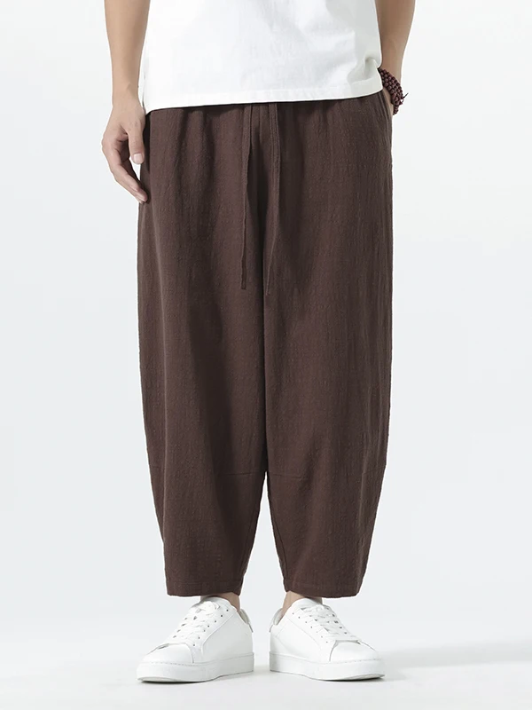 

Summer Thin Cotton Men's Casual Harem Pants Loose Fit Eight Nine Points Pure Color Versatile Large Size Youth Faion