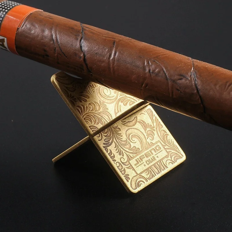 

2026 New Cigar Ashtray Holder Gadgets Copper Foldable Pocket Portable Travel Gold Cigar Stand Tray With Leather Case