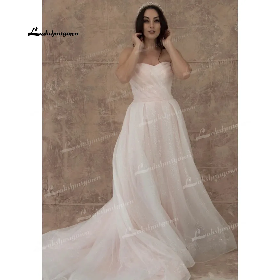 

Boho Beautiful Wedding Dress Blush Pink Lining Sweetheart A Princess/Ball Gown Style Tulle Skirt Tulle