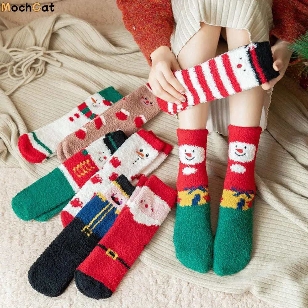 

Дышащие носки с рисунком оленя в корейском стиле, модный дизайн, носки в пол Санта-Клауса, носки из кораллового флиса, женские носки, рождественские чулочно-носочные изделия