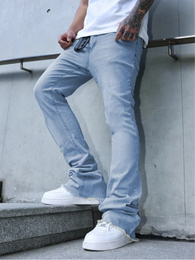 

Men's Y2K Slim Fit Flared Jeans, Stretch Fabric for All Seasons, Minimalist Street Style Denim Pants
