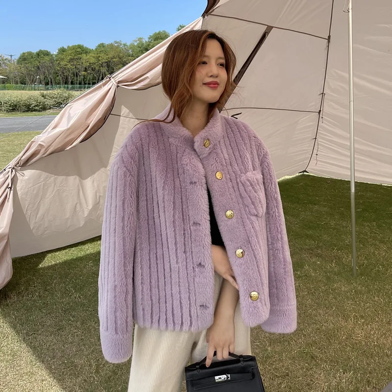 

MENINA BONITA 2022 Fashion Winter Jacket Women Real Fur Coat Natural Lamb Wool Thick Stand-up Collar Pocket Streetwear Outerwear