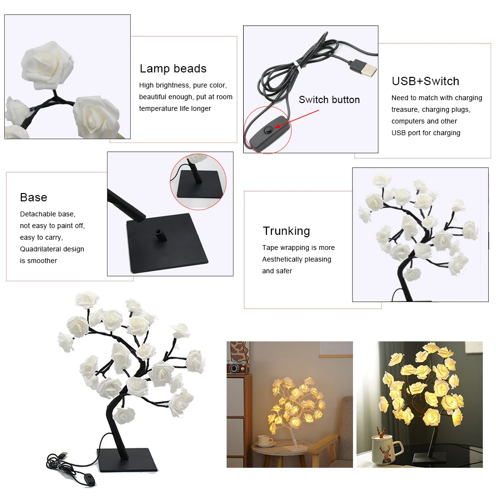 Lighted Artificial Bonsai Tree Lights Colorful Rose Tree Lamp With Remote Control Lighted Colorful