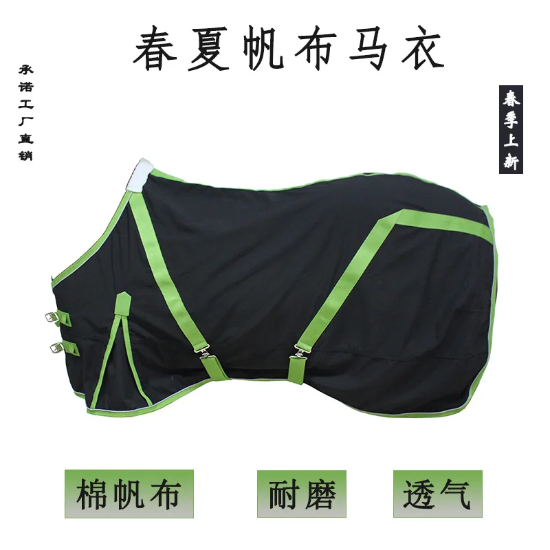 Breathable Cotton Canvas Horse Rug, Adjustable Durable Blanket for Spring Summer Autumn, Black Navy Equestrian Gear