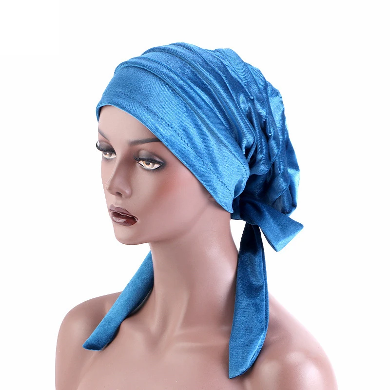 New Women Velvet Rasta Turban Ribbon Head Wrap Beanie Hair Loss Chemo Cap Slouchy Baggy Hijab Bonnet African Nigerian Headwear