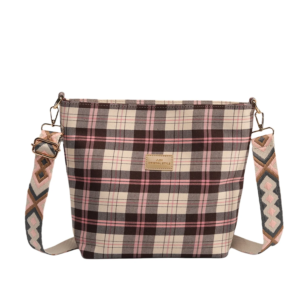 

Women's retro large-capacity handbag casual commuting shoulder messenger bag plaid college student class tote bag