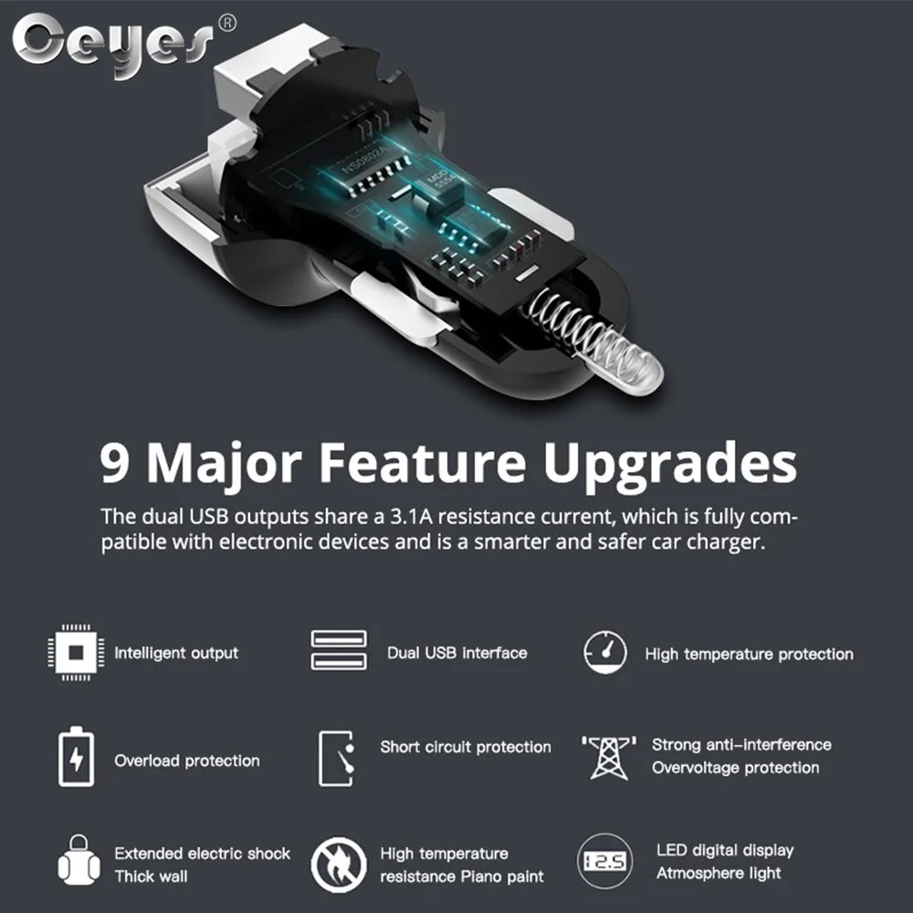 Dual USB Car Charger QC3.0 Quick Charging Phone Charger 12V-24V Cigarette Lighter Socket with LED Voltmeter Display