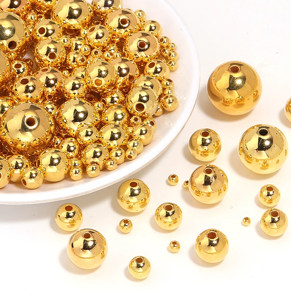 10-1000 stücke ABS Imitation Perle Perlen 3-20mm Gold Runde Lose Spacer Perlen Für DIY Schmuck Machen armband Halskette Zubehör