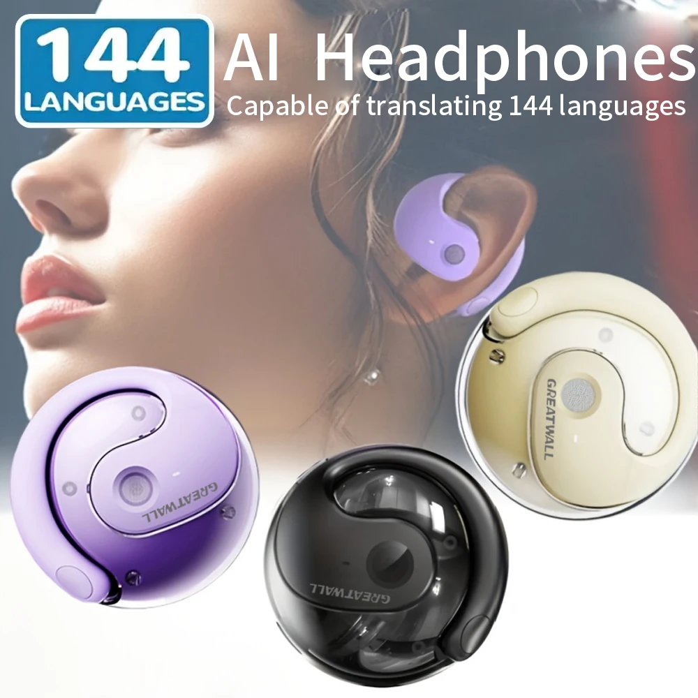 GREATWALL AI Translator Earbuds Wireless Headphones - Real-Time Multi-Language Communication, Music & Calls Supports 144 Languag