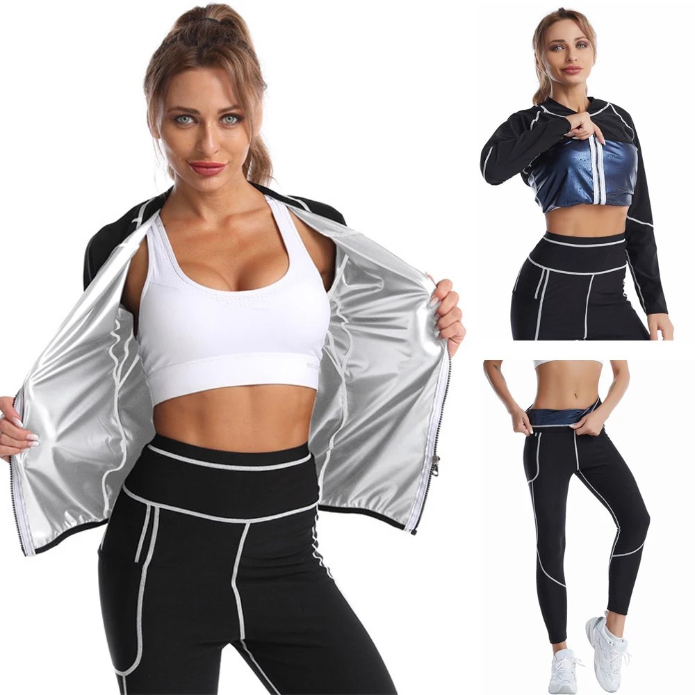 1pcs  Sauna Suit for Women Sweat Long Sleeve Shirt Workout Body Shaper Zipper Top Slimming Fitness Trainer Gym