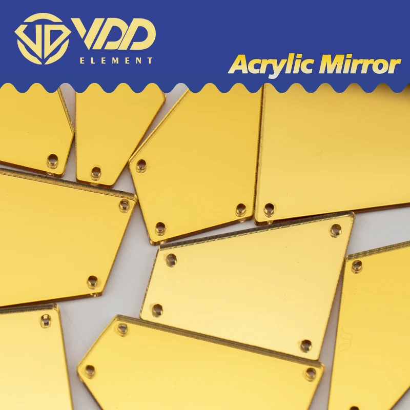 VDD 60/200 Stuks Mix Size Gouden Acryl Spiegel Naaien Steentjes Naai DIY Ambachten Platte Achterkant Stenen Voor kledingstuk Decoraties