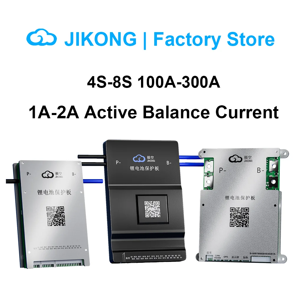 JIKONG Smart BMS Active Balance 1A 2A 18650 Battery 4S 8S 16S 24S 12V 24V 36V 48V with BT RS485 CAN Heat BMS