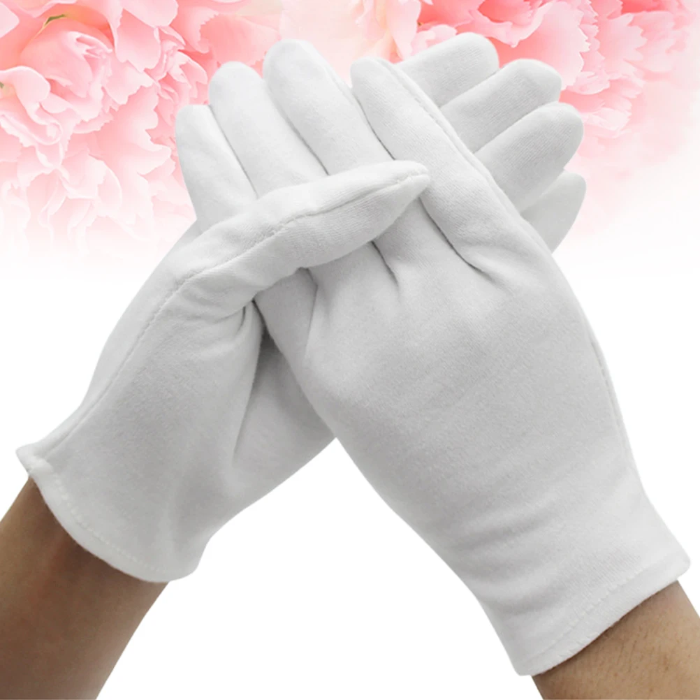 

6pcs Cotton Work Gloves Lightweight White Thicken Knit Utility Protective For Men Gardening Cleaning Industrial Salon Jobs