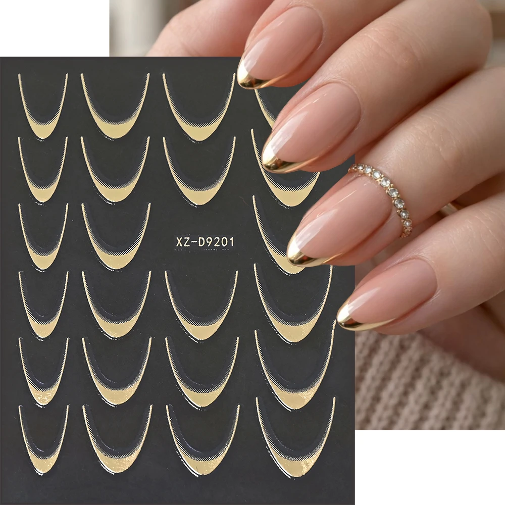 

1Pcs 3D Gold French Line Nail Art Sticker Pink Silver Chrome French Tips Nail Decals Curved Striped Manicure Slider Decoration&*