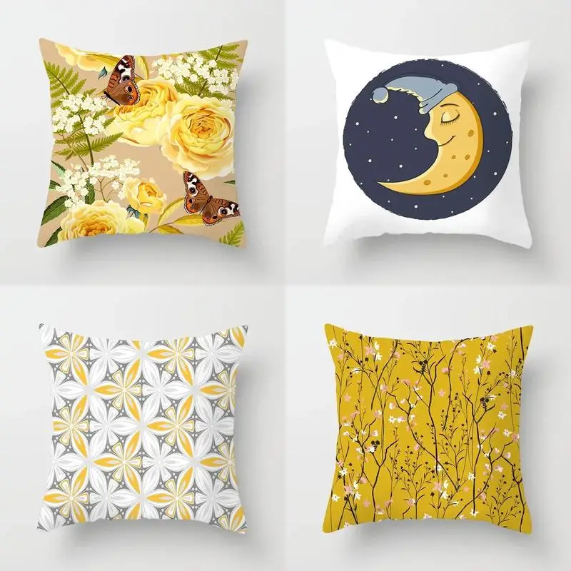 Floral & Moon-Themed Digital Printed Pillow Covers Pattern Cushion Cover Suitable For Sofa Bedroom Car Pillow Cover