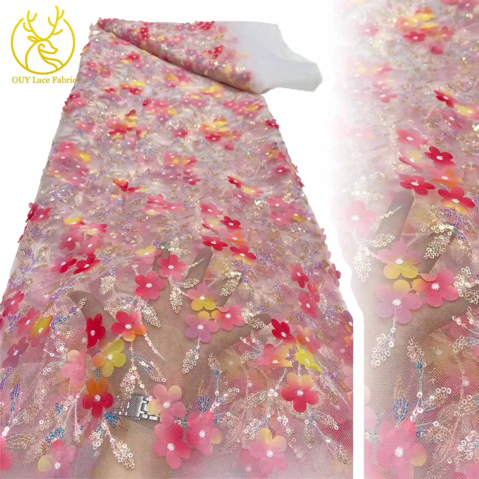 

Африканская 3D аппликация с блестками, кружевная тюлевая ткань, 2022, высокое качество, французская сетчатая кружевная ткань с блестками, женские свадебные вечерние платья