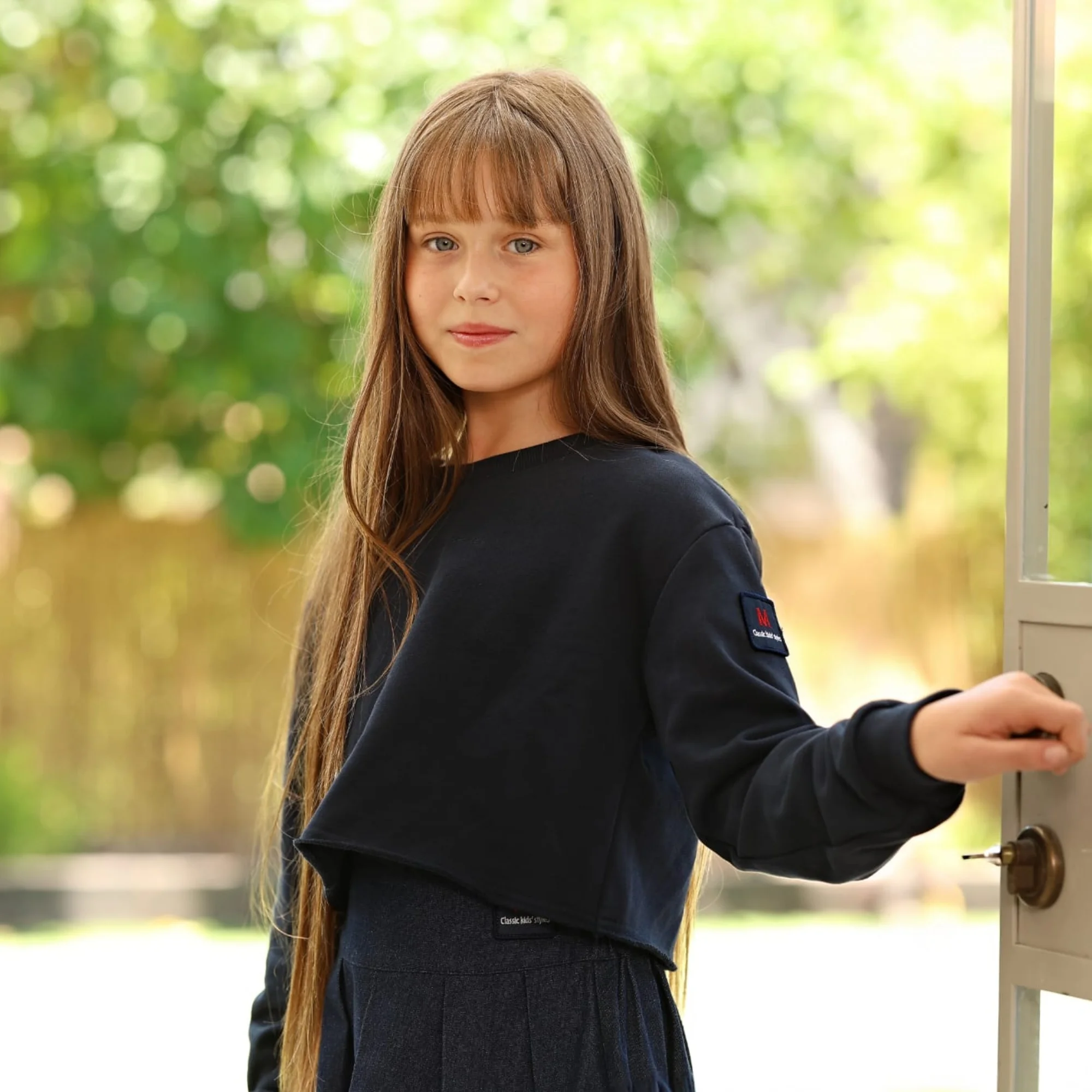 2026 Mali's AW Navy Denim-Kleidung mit Logo-Etikett für Jungen und Mädchen, passende Outfits für Bruder und Schwester, Sweatshirt, Pullover, Kleid, Rock – Detail 14