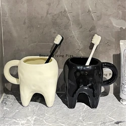 1pc Ceramic Dental Mouthwash Cup, Cartoon Teeth Brushing Cup, Surprise Home Gifts, Cute Toiletry Cup, Bathroom Accessories