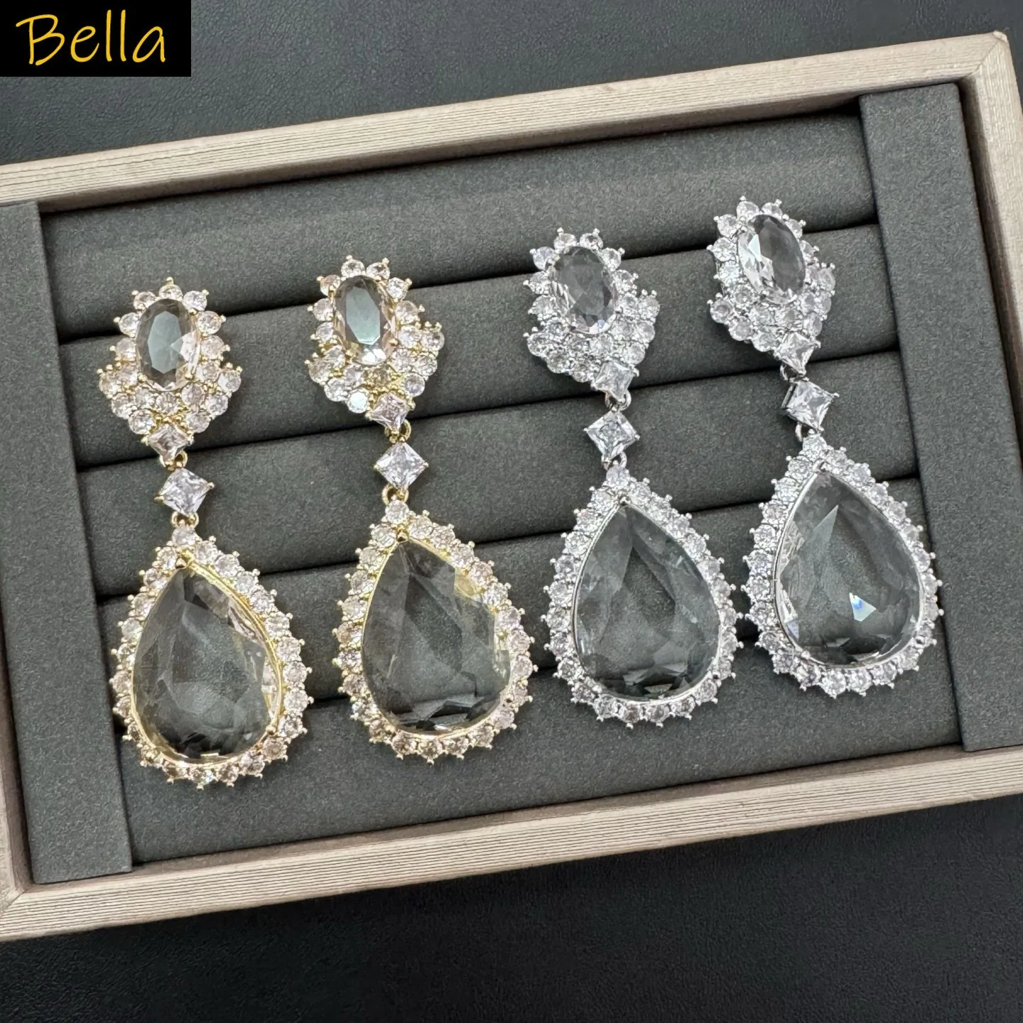 cubic zirconia earrings for women elegant jewelry transparent water drop dangling earrings silver gold color