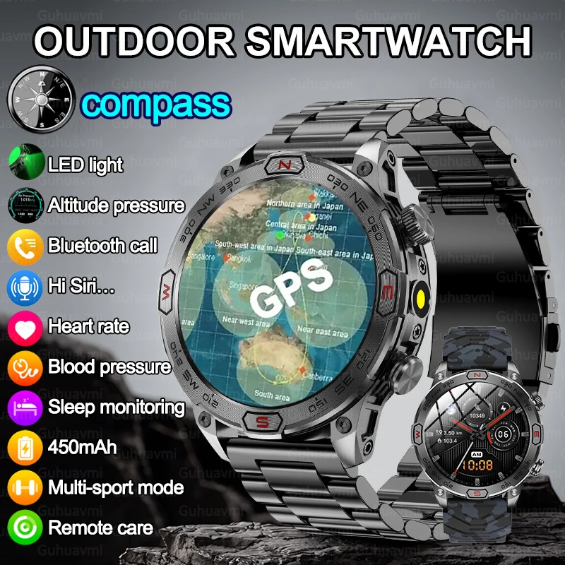 Outdoor Sports GPS Smart Watch Men For Android IOS 1.43'' 466*466 AMOLED Screen IP68 Waterproof 2024 Bluetooth Call Smartwatch ﻿