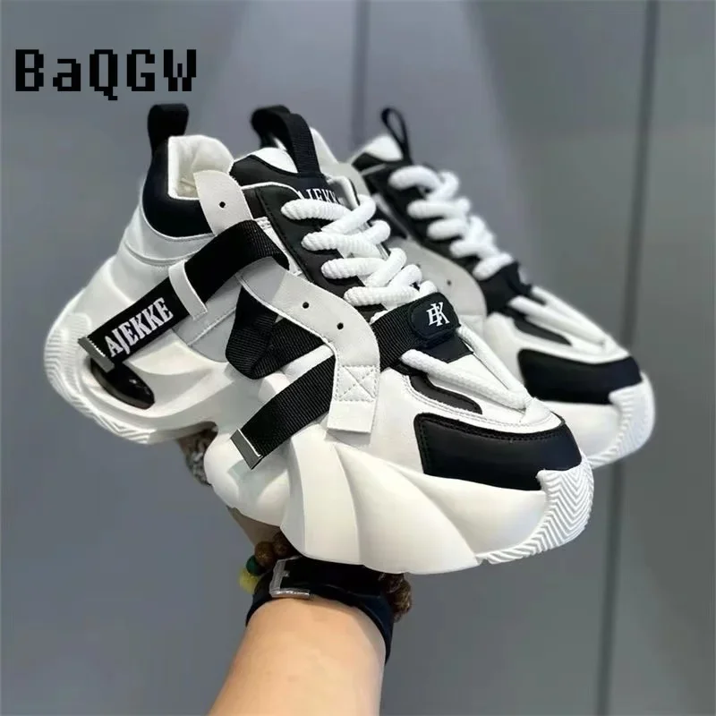 Designerskie buty męskie mody Color Block wygodne męskie grube trampki na platformie modne buty w stylu Casual trampki sportowe Tenis