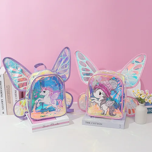Imagen 2 del producto Nueva mochila de moda con alas de mariposa, mochila para niños, bonita mochila transparente de TPU con unicornio, mochila de moda