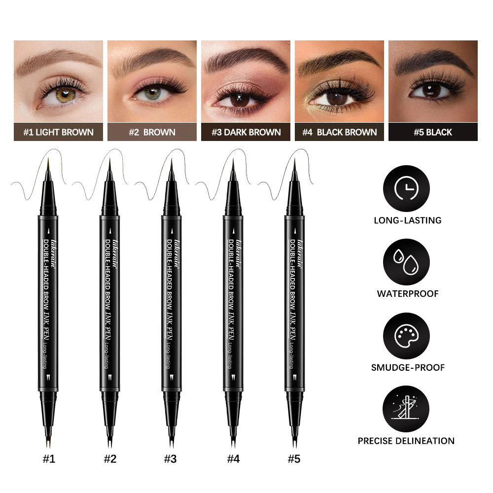 Matita per sopracciglia 2 in 1 Matita per sopracciglia impermeabile Sopracciglia perfette Pennelli per trucco impermeabile Eyeliner per set di penne Marrone