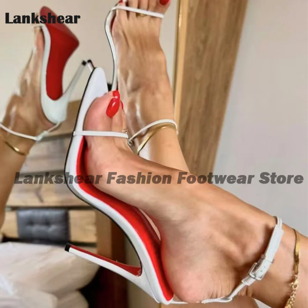 White Pointy Toe Abkle Strap Sandals Women Thin Heel Luxury Pumps Women Casual Party Peep Toe Women Sandals Zapatos Para Mujere