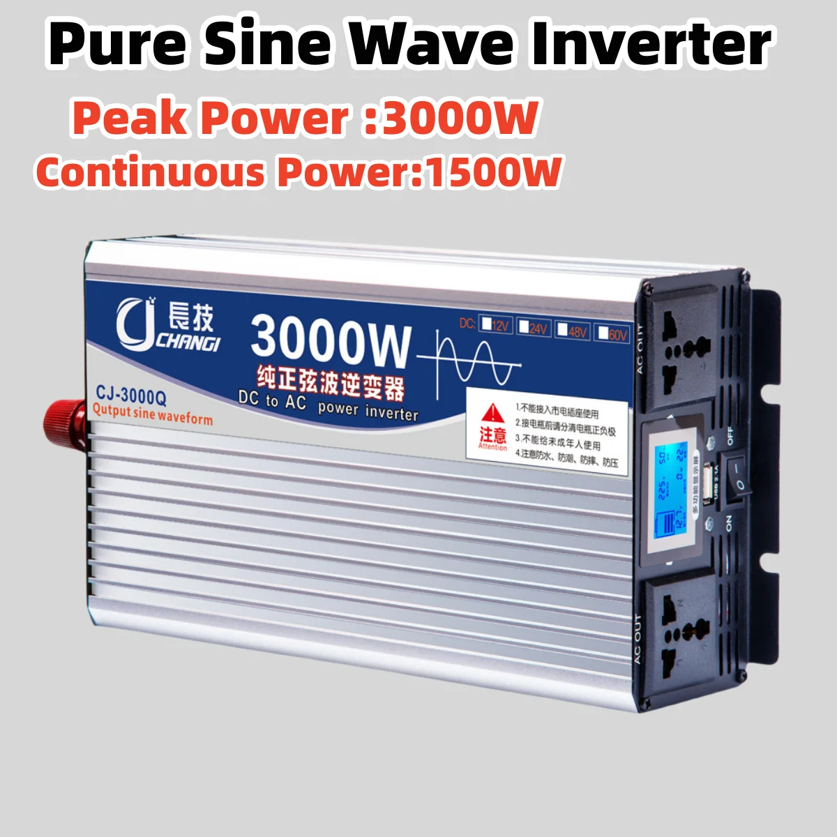 

Inverter 12v 110V 220v Pure Sine Wave 1500W 3000W Transformer Convert Multi-function Socket Converter Car Inverter For Camping