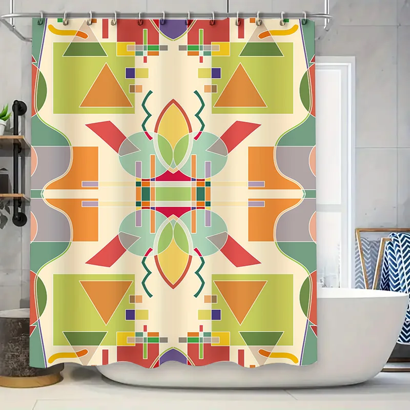 

Colorful Geometric Shower Curtain for Bathroom Decor Waterproof Fabric with Rings Various Size Options Available (Green)