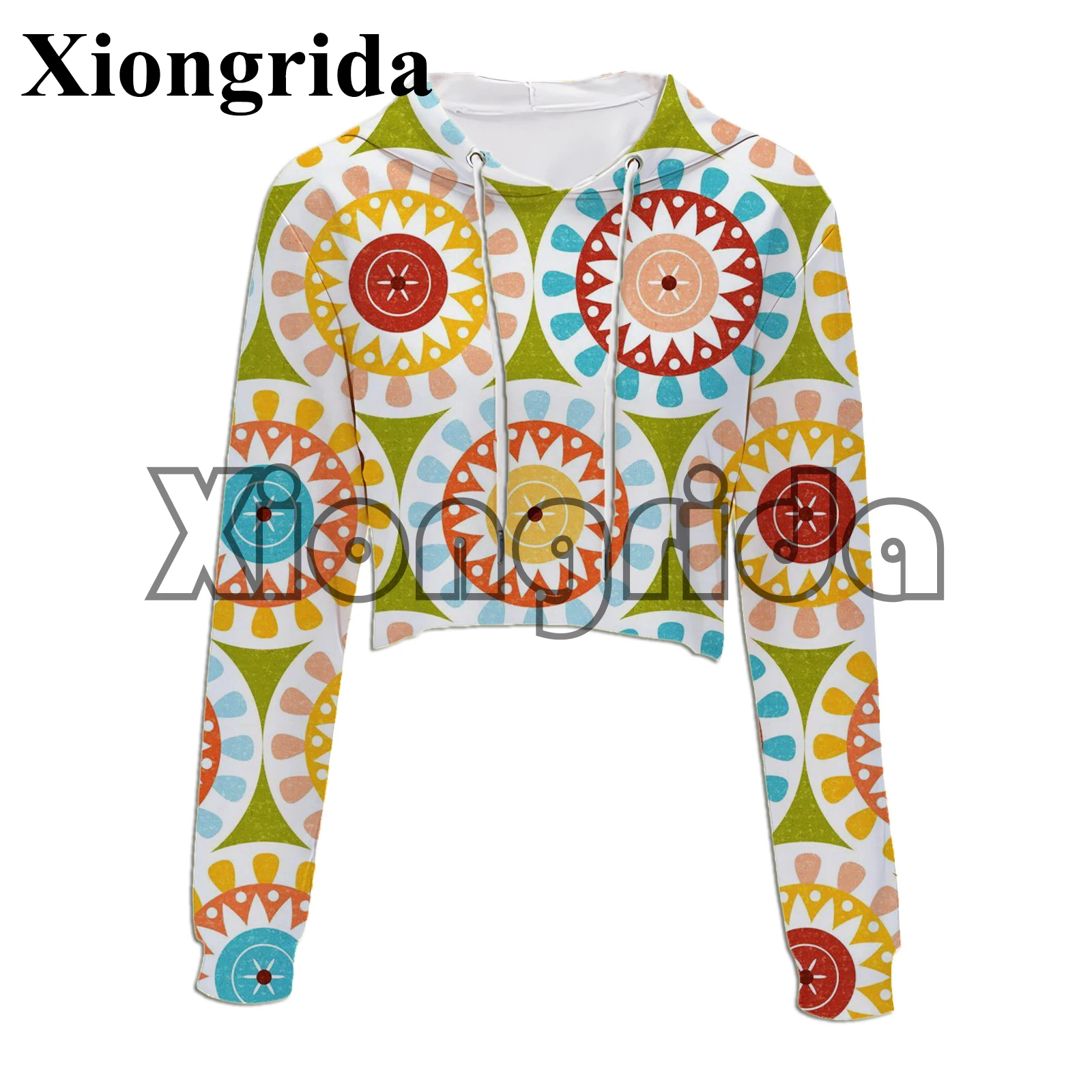 Ethnic Style Pattern Women Crop Top Hoodie African Dashiki Geometry 3D Print Casual Crop Sweaters Y2K Hooded Pullover Top