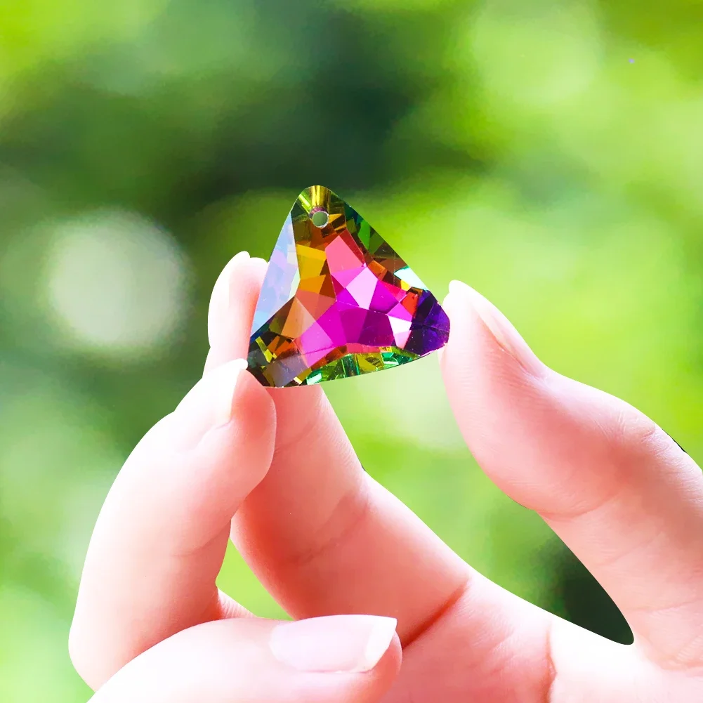 

5PCS Single Hole Triangle Bead Glass Pendant Colorful Crystal DIY Jewelry Accessories DIY Home Chandelier Window Garden Ornament