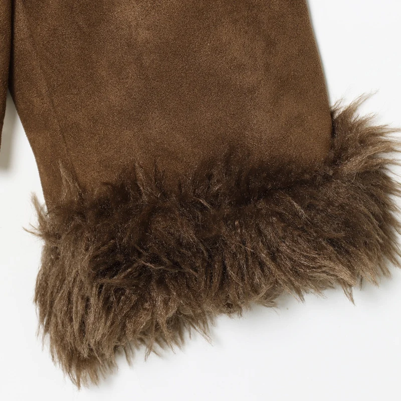 여성용 인조 모피 코트 브라운 아우터웨어 여성용 2025 겨울 재킷 테디 베어 코트 긴 소매 탑 여성 패션 재킷