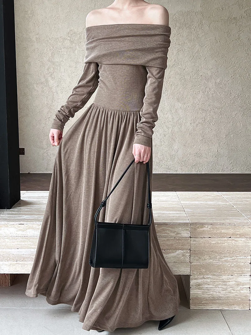 

Dress Women Long Dresses Off Shoulder High Waist A Line Vestidos Streetwear Elegant Splice Y2k Party Club Summer 2025 Maxi