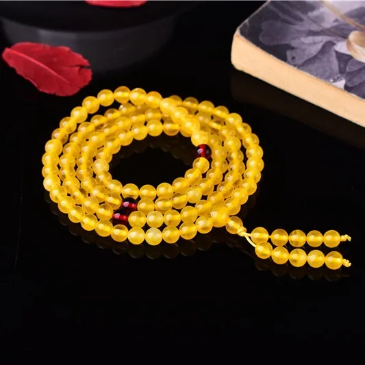 Natural Amber Bracelet 108 Bead Mala Necklace Men Women Fine Jewelry Genuine Baltic Amber Multilayer Tassel Charm Bracelets