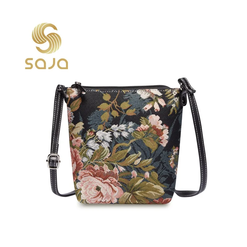 

SAJA Vintage Shoulder bag Crossboby Female bag for Women Peony Flora Flower Leisure Travel bag Purse handbags Ladies Daily Pouch