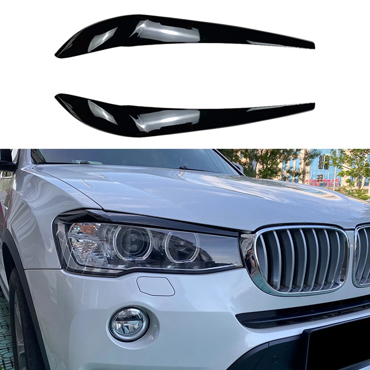 For -BMW X3 F25 X4 F26 2014-2017 Front Headlight Lamp Cover Garnish Strip Eyebrow Cover Trim Sticker Bright Black