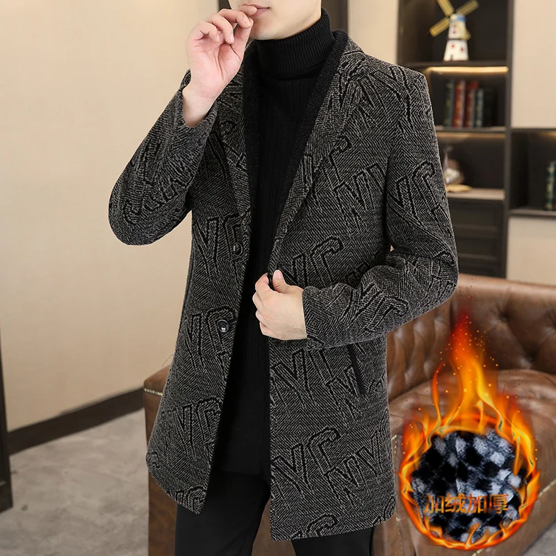 

Autumn Winter 2024 New Men's Woolen Coat British style long casual windbreaker woolen top Warm Jacket